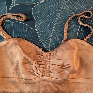 Shona Joy Brown/Gold Bandeau with Ruched Detailing Size 2